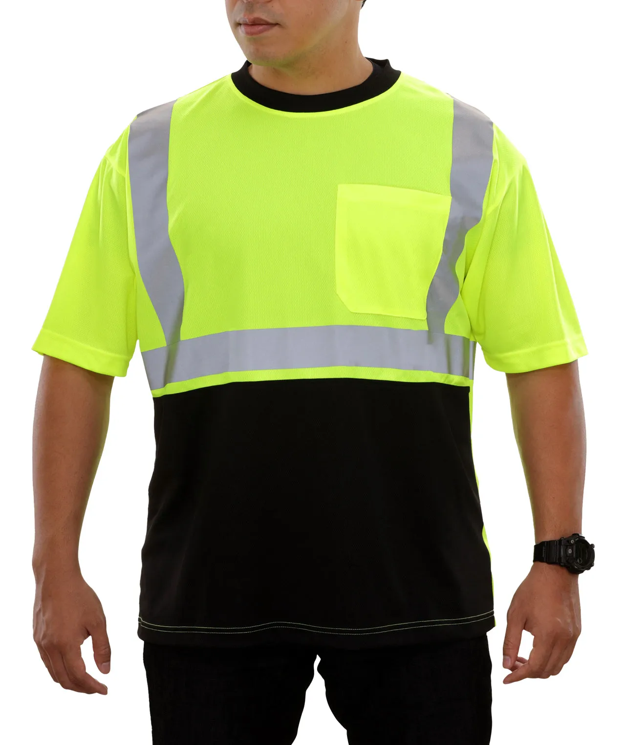 102STLB Two-Tone Moisture Wicking Birdseye Pocket Safety Hi-Vis Shirt