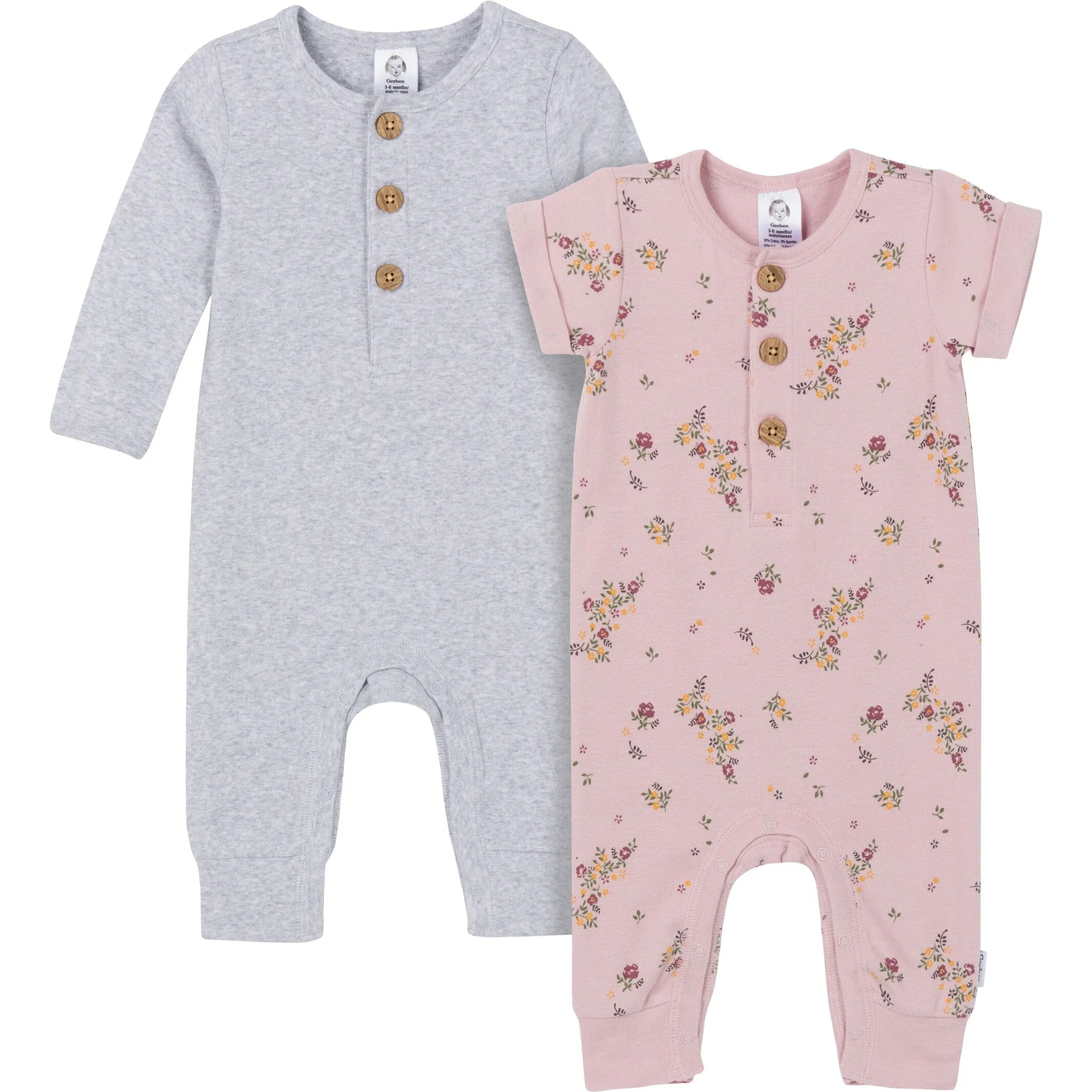 2-Pack Baby Girls Floral & Gray Rompers