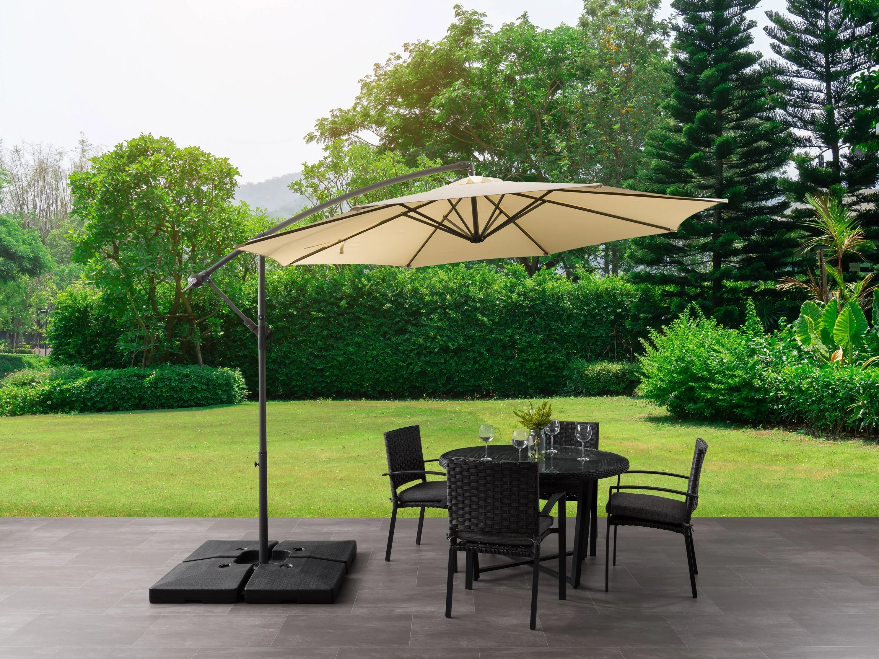 9.5ft Tilting Offset Patio Umbrella - Warm White