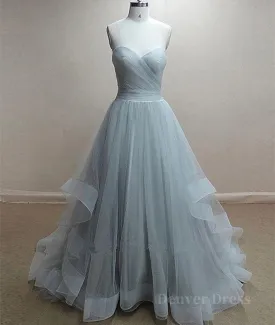 A-Line Sweetheart Neck Grey Prom Dresses Formal Dresses Grey Wedding Dresses