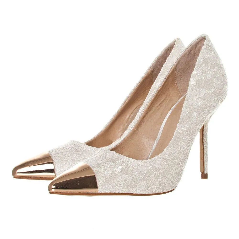 Abbie Stiletto Heel Pointed Toe Metal Cap Court Shoes