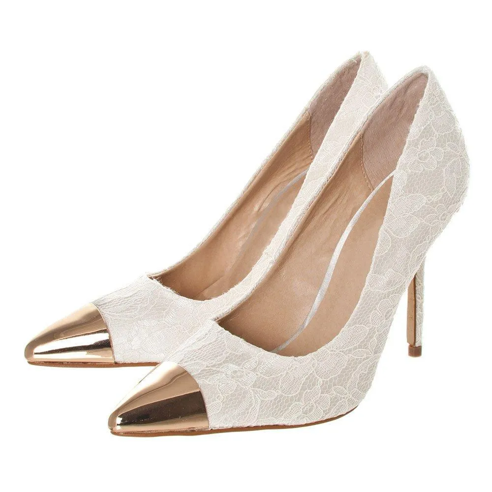 Abbie Stiletto Heel Pointed Toe Metal Cap Court Shoes