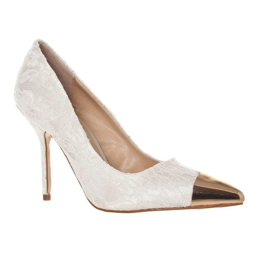 Abbie Stiletto Heel Pointed Toe Metal Cap Court Shoes