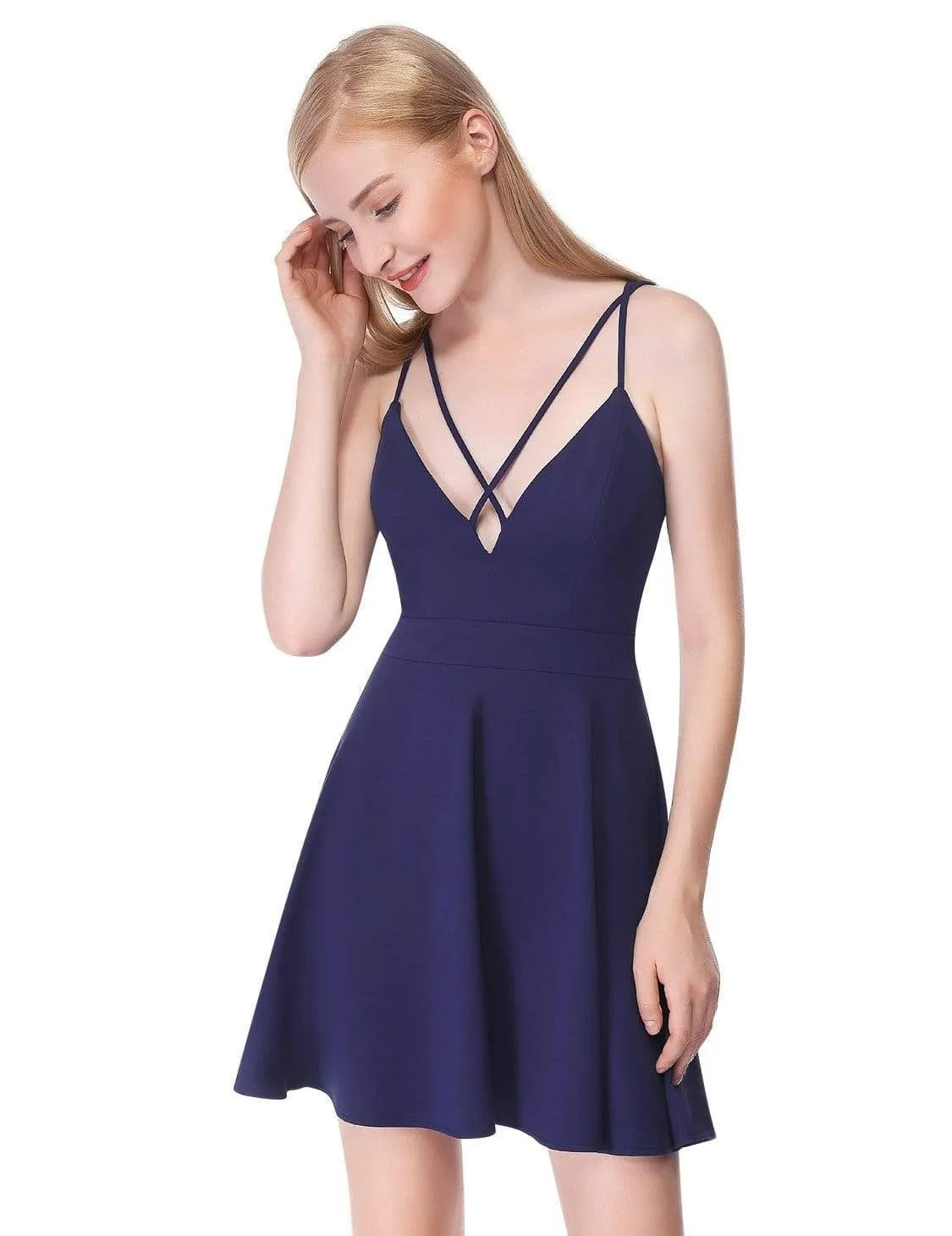 Alisa Pan V Neck Strappy Fit and Flare Dress