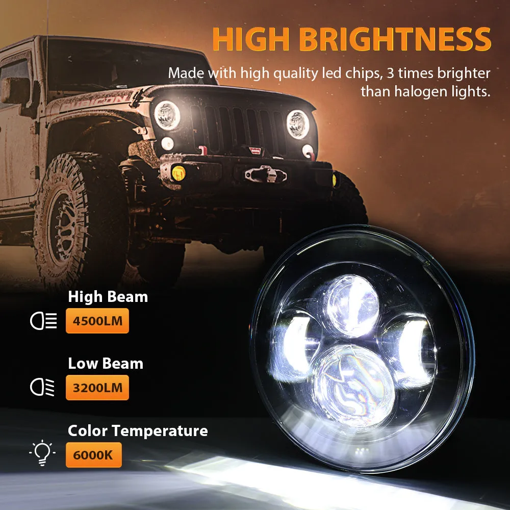 AUXBEAM 7 Inch LED Halo Headlight Replacement for Jeep Wrangler TJ CJ JK