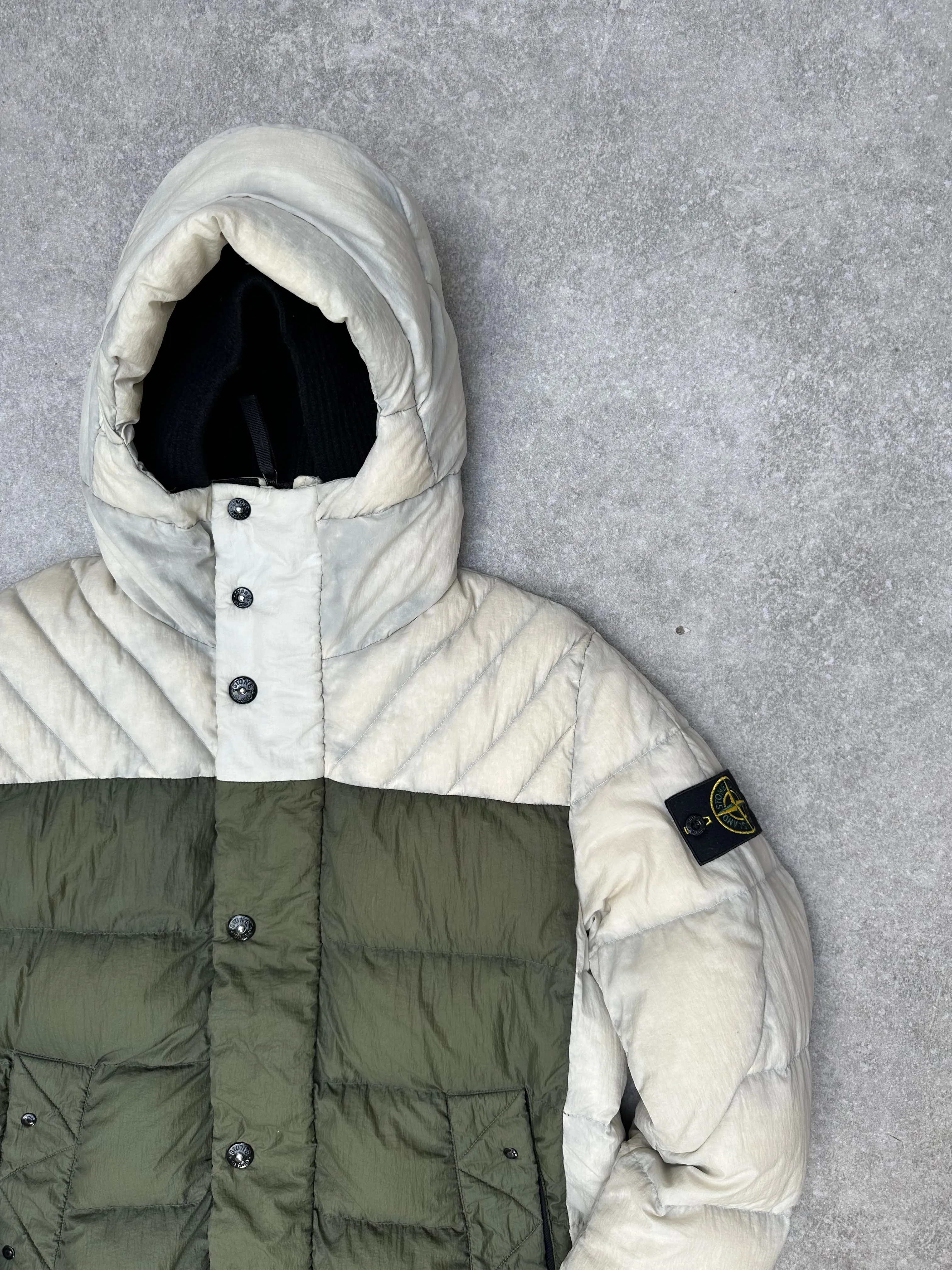 AW 2011 Stone Island Two-Tone Opaque Nylon Tela Down Mid-Length Jacket