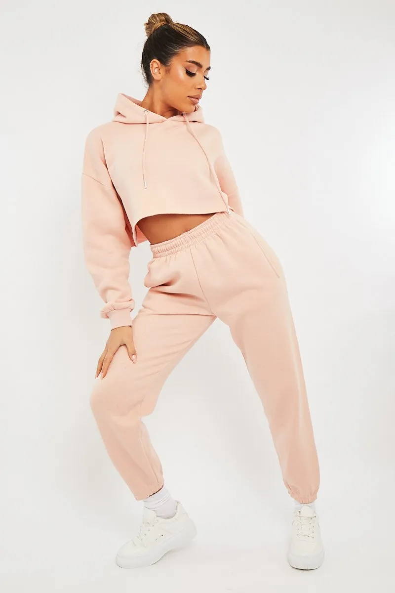 Baby Pink Cropped Oversized Hoodie and Joggers Co-ord - Karenza