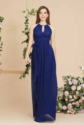 Beautiful Halter Ruffle Chiffon Aline Bridesmaid Dress with Sash?Simple Wedding Guest Dress