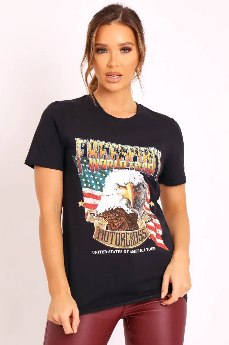 Black Motorcross Graphic Printed T-shirt - Lanora