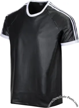 Bruno Black Faux Leather 3-Stripe T-Shirt