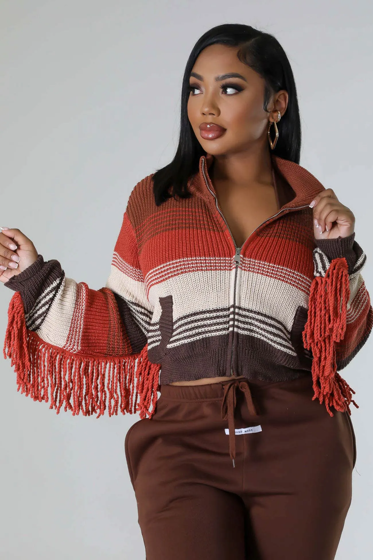 Contrast Fringe Knit Cardigan