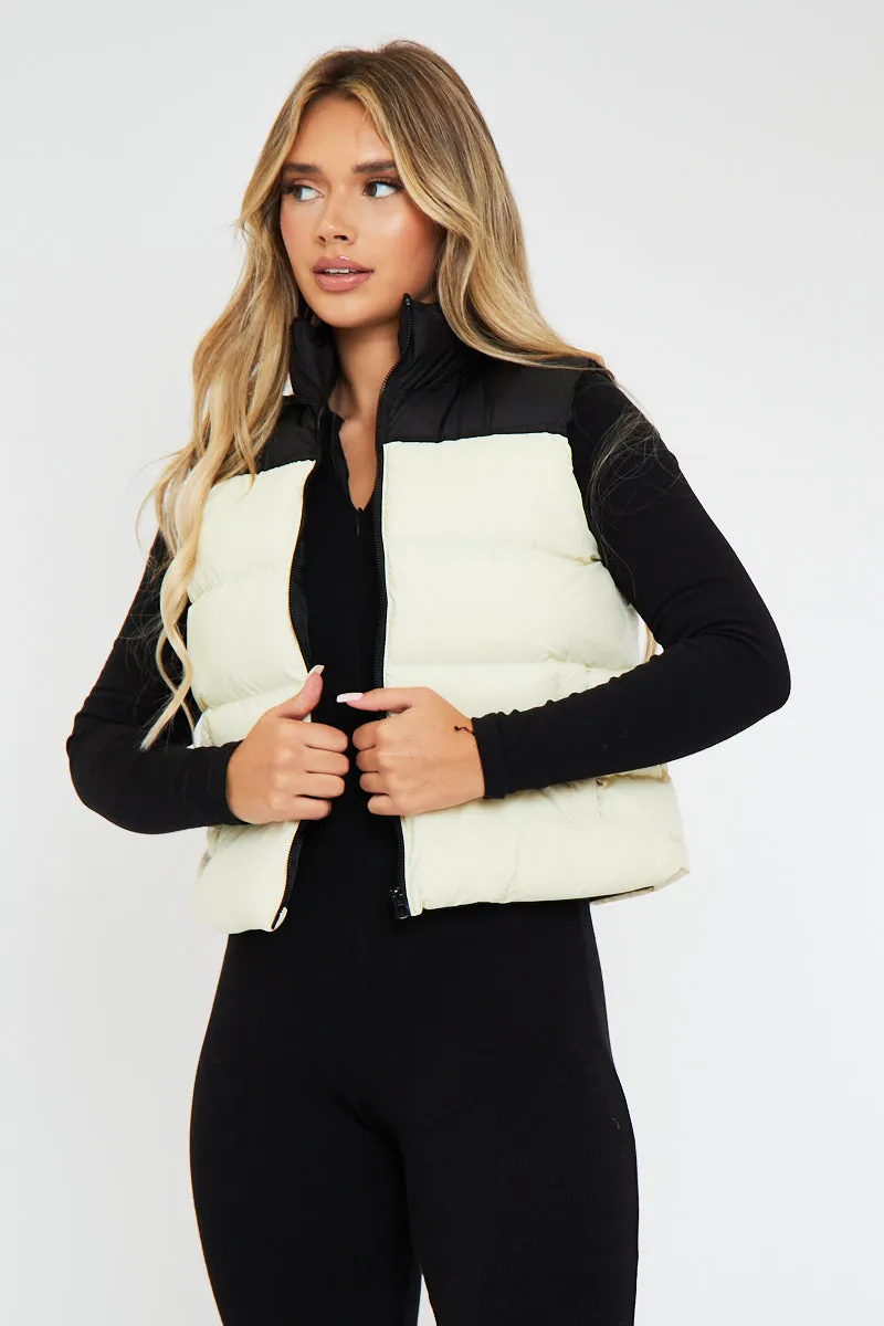 Cream Contrast Front Puffer Gilet - Mikenzie