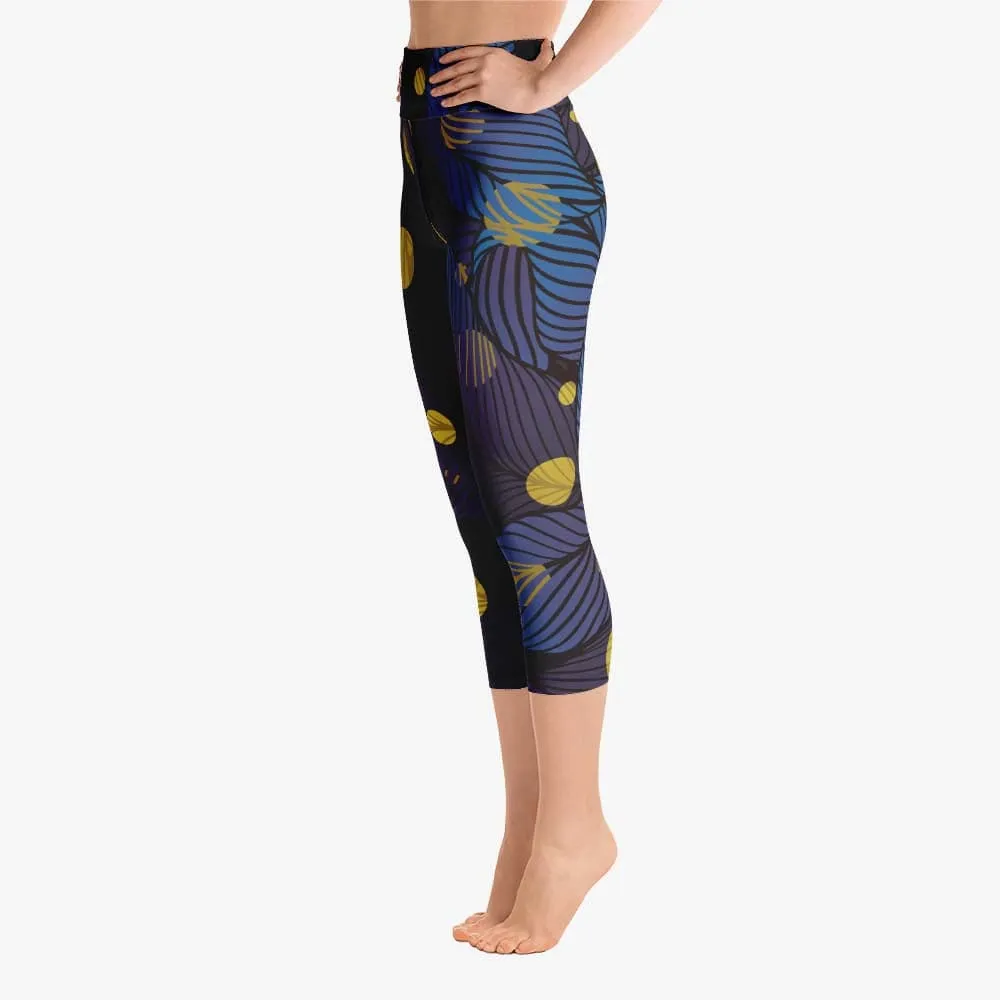 Floral Capris "Fireflies" Blue/Yellow