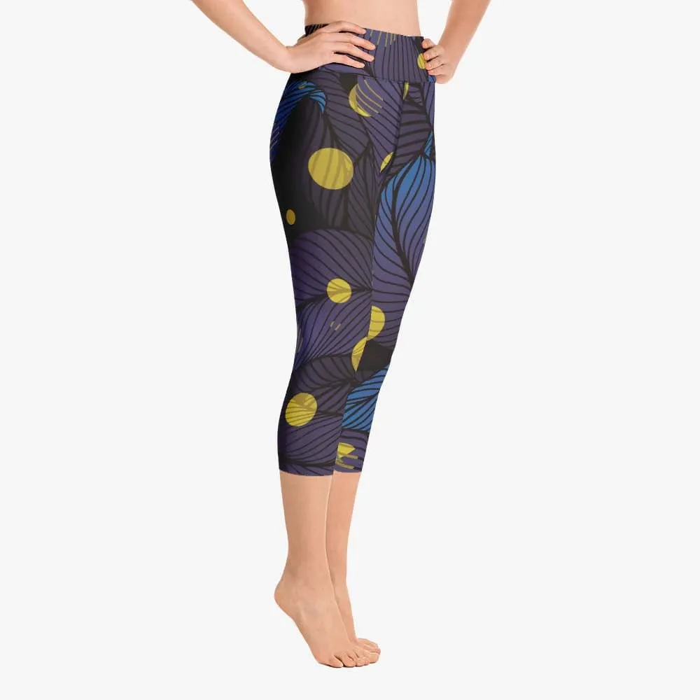 Floral Capris "Fireflies" Blue/Yellow