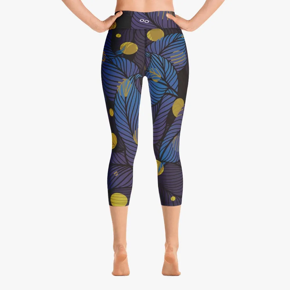 Floral Capris "Fireflies" Blue/Yellow