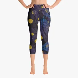 Floral Capris "Fireflies" Blue/Yellow