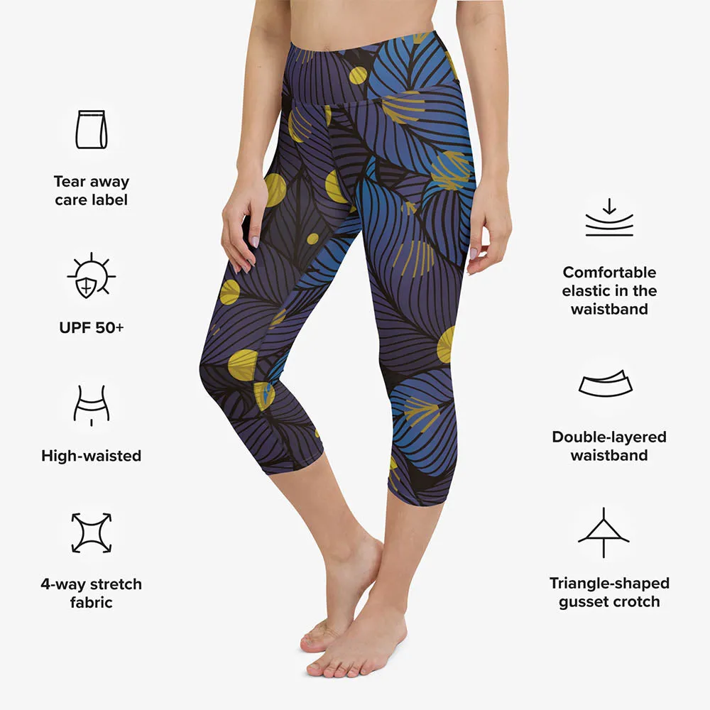 Floral Capris "Fireflies" Blue/Yellow