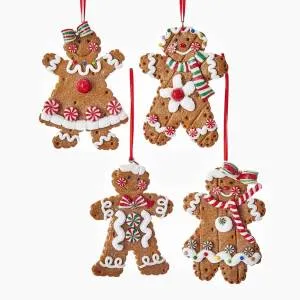 Kurt Adler Gingerbread Boy/Girl Ornament with Frosting, Set of 4, D3172