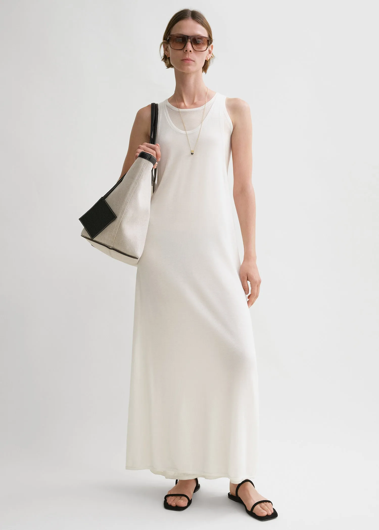 Layered knit tank dress talc