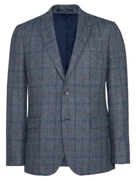 MAGEE Tweed Jacket - Mens Clady - Blue Twill With Rust, Navy & Plum Check