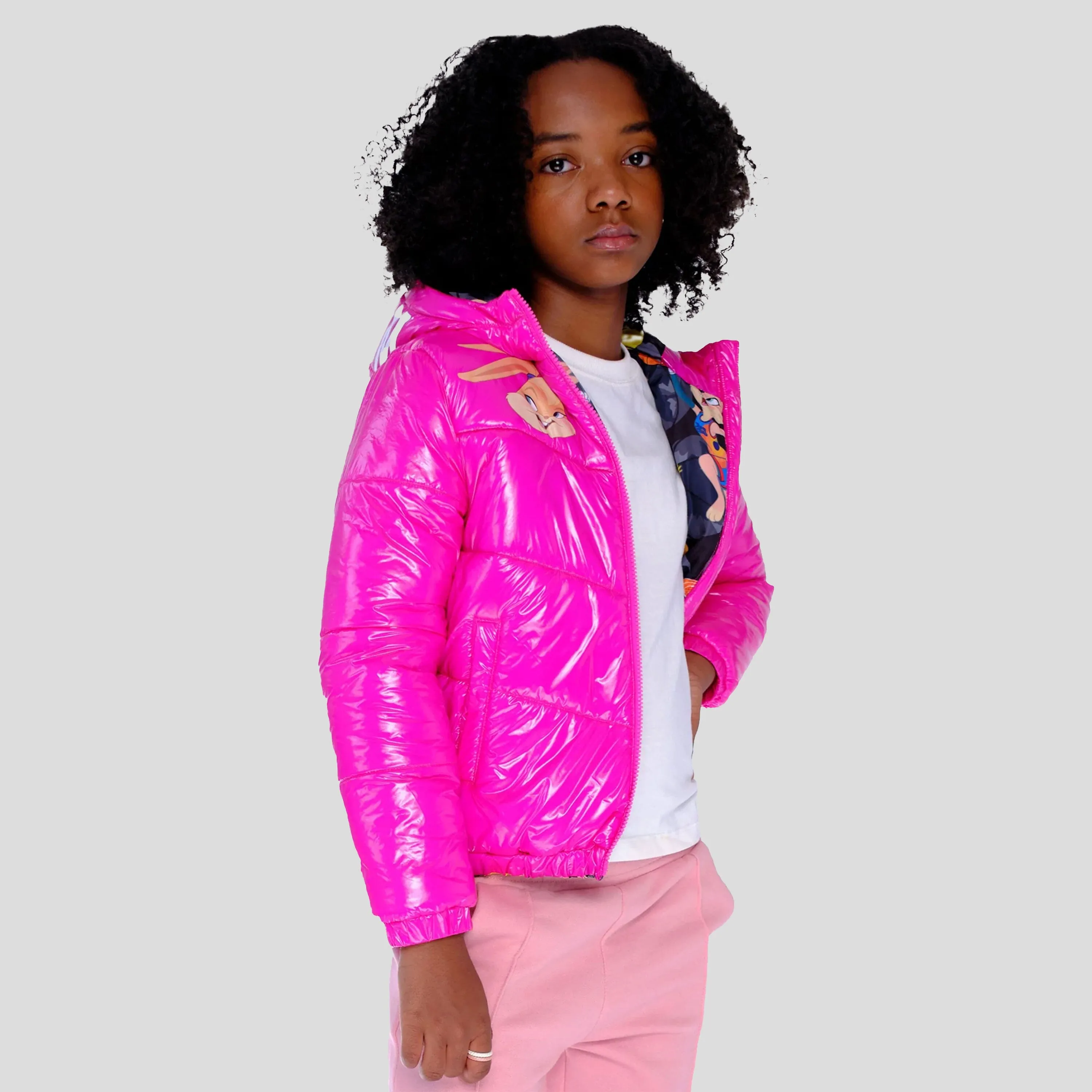 Members Only Girl's Cire Puffer with Mash Print Lining Jacket