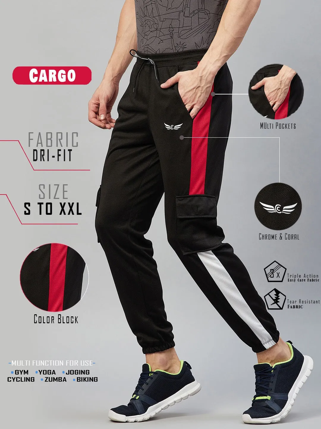 Men Colorblock Black/Red Joggers (Pack of 1)