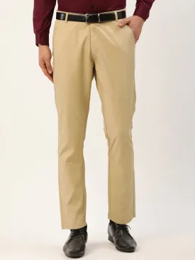 Men'S Beige Checked Formal Trousers