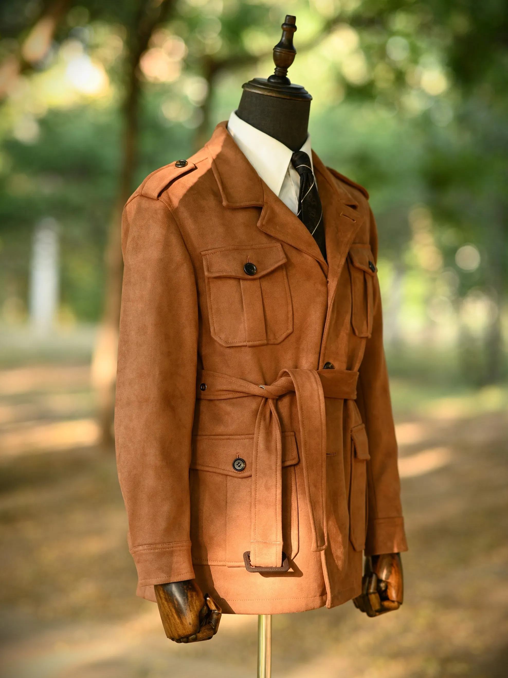 Men's Belt Faux-Suede Safari Jacket