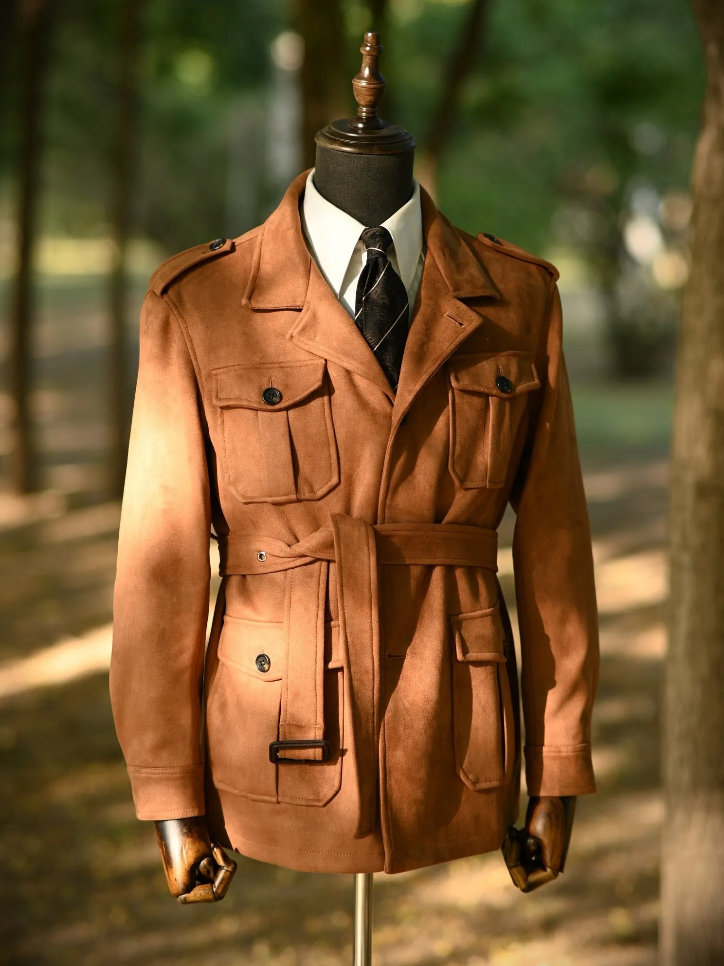 Men's Belt Faux-Suede Safari Jacket