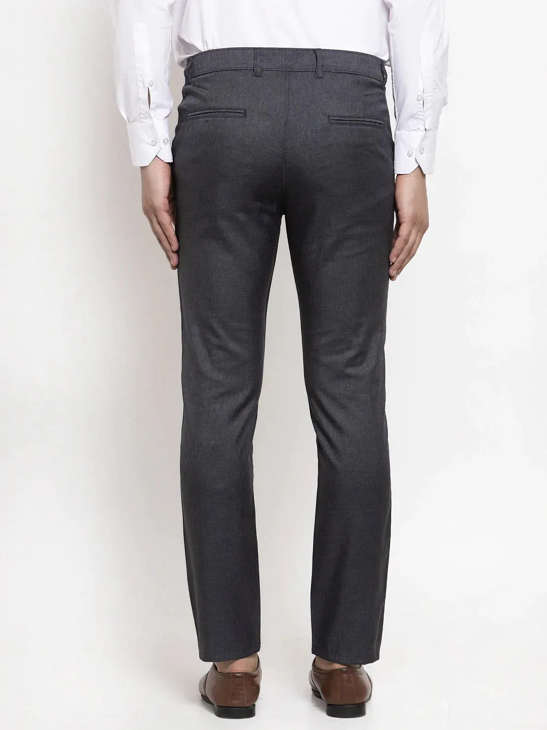 Men'S Black Cotton Solid Formal Trousers