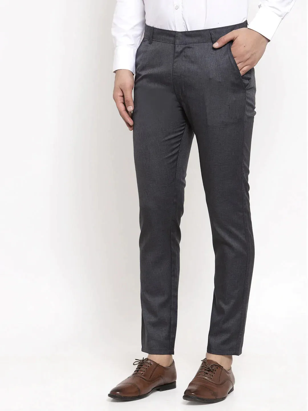 Men'S Black Cotton Solid Formal Trousers