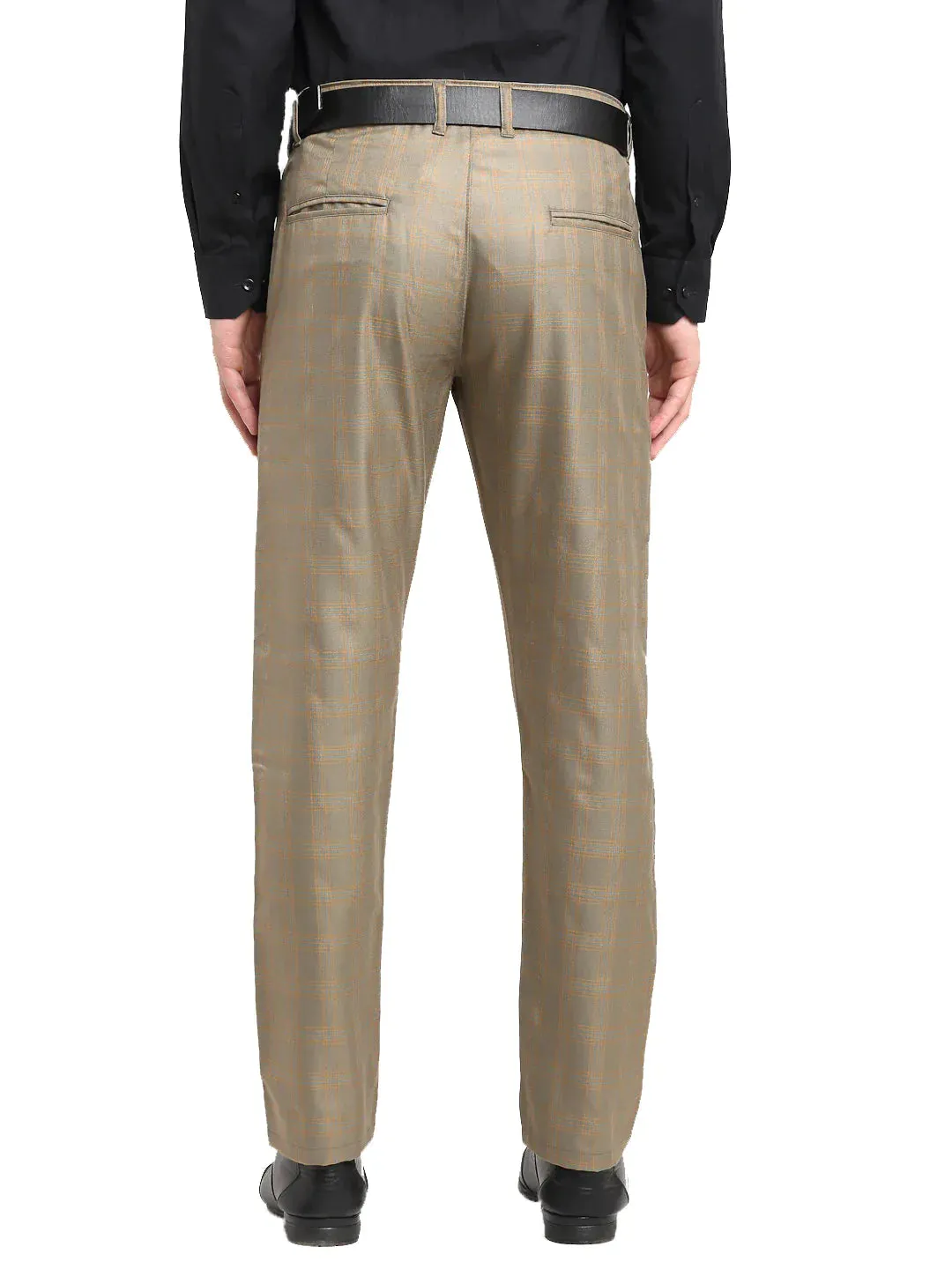 Men'S Brown Cotton Checked Formal Trousers