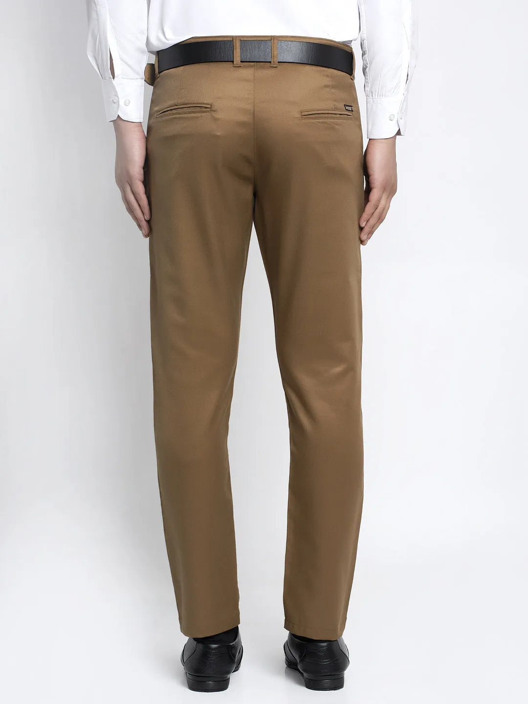 Men'S Brown Tapered Fit Formal Trousers