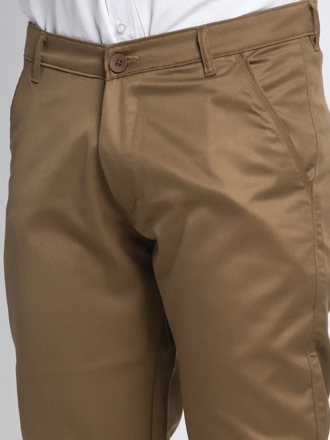 Men'S Brown Tapered Fit Formal Trousers