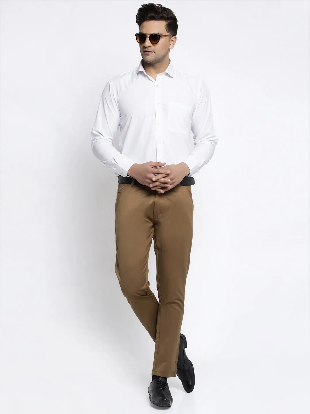 Men'S Brown Tapered Fit Formal Trousers