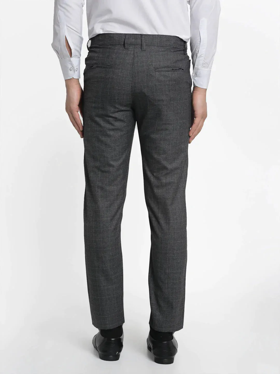 Men'S Charcoal Checked Formal Trousers