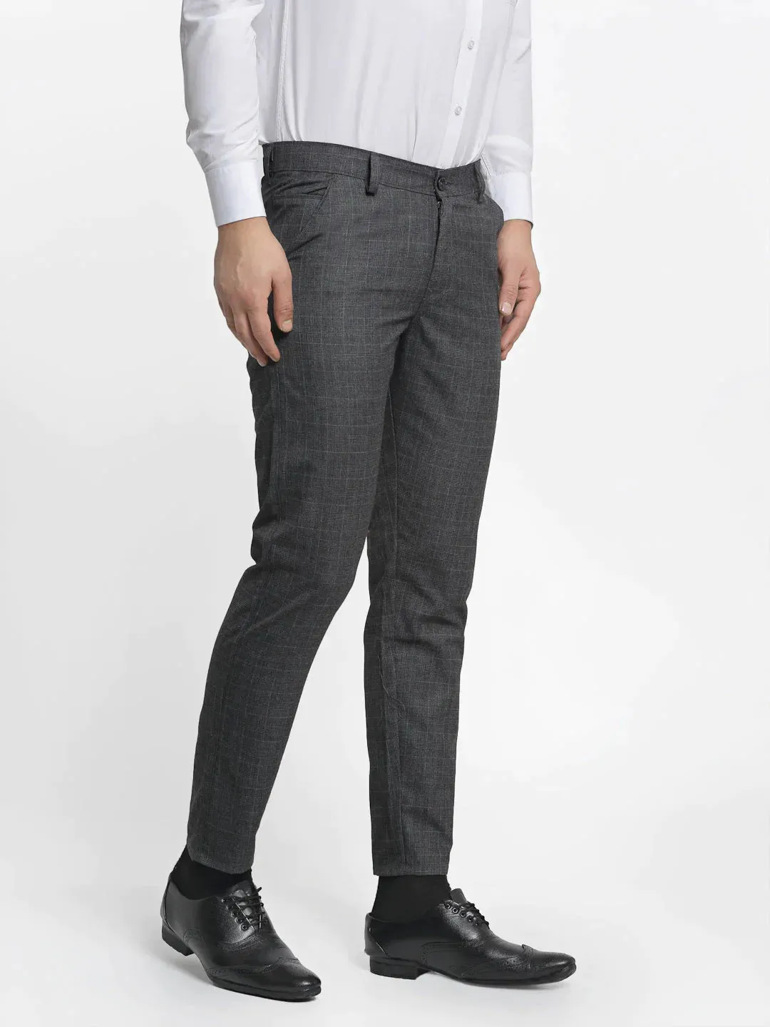 Men'S Charcoal Checked Formal Trousers