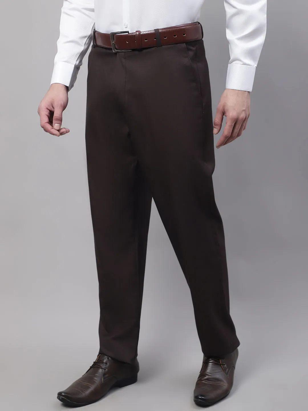 Men'S Coffee Tapered Fit Formal Trousers