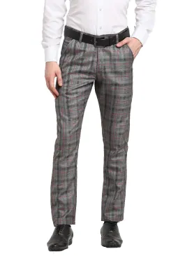 Men'S Grey Cotton Checked Formal Trousers