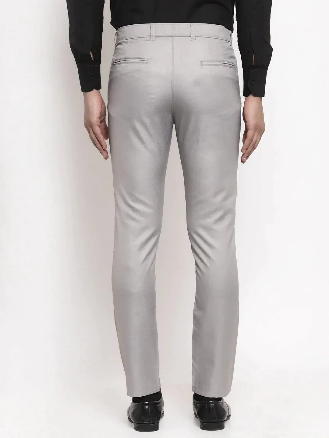 Men'S Grey Cotton Solid Formal Trousers