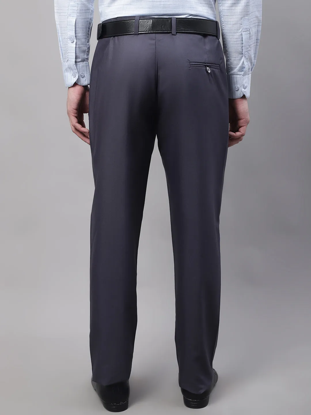 Men'S Grey Tapered Fit Formal Trousers