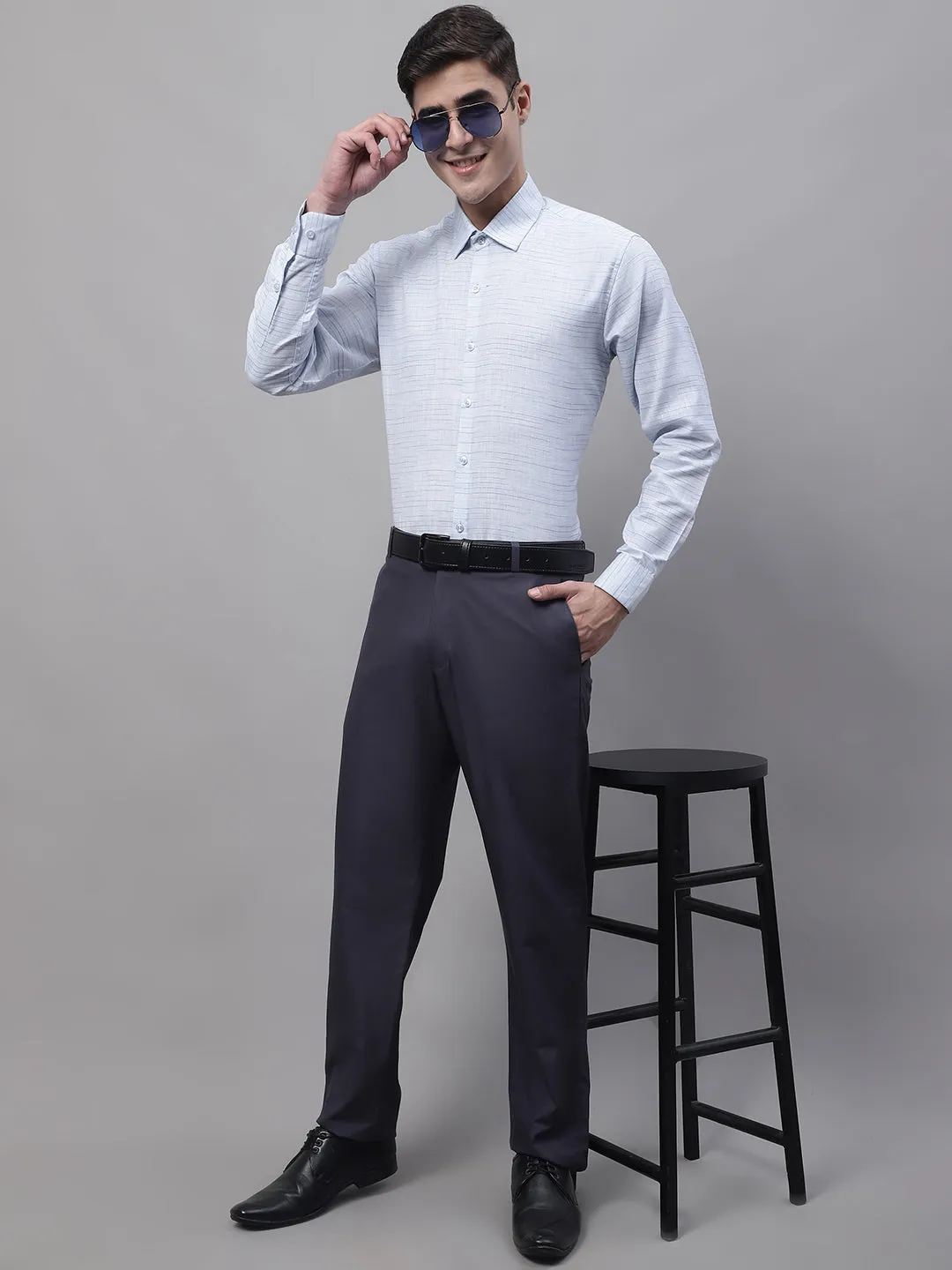 Men'S Grey Tapered Fit Formal Trousers