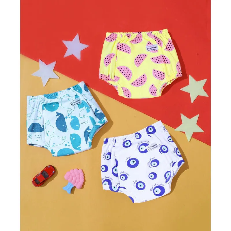 Playtime Trio Pack of 3 Snug Potty Training Pull-up Pants Kids 100% Cotton (Size 0, Fits 9-12 Months)