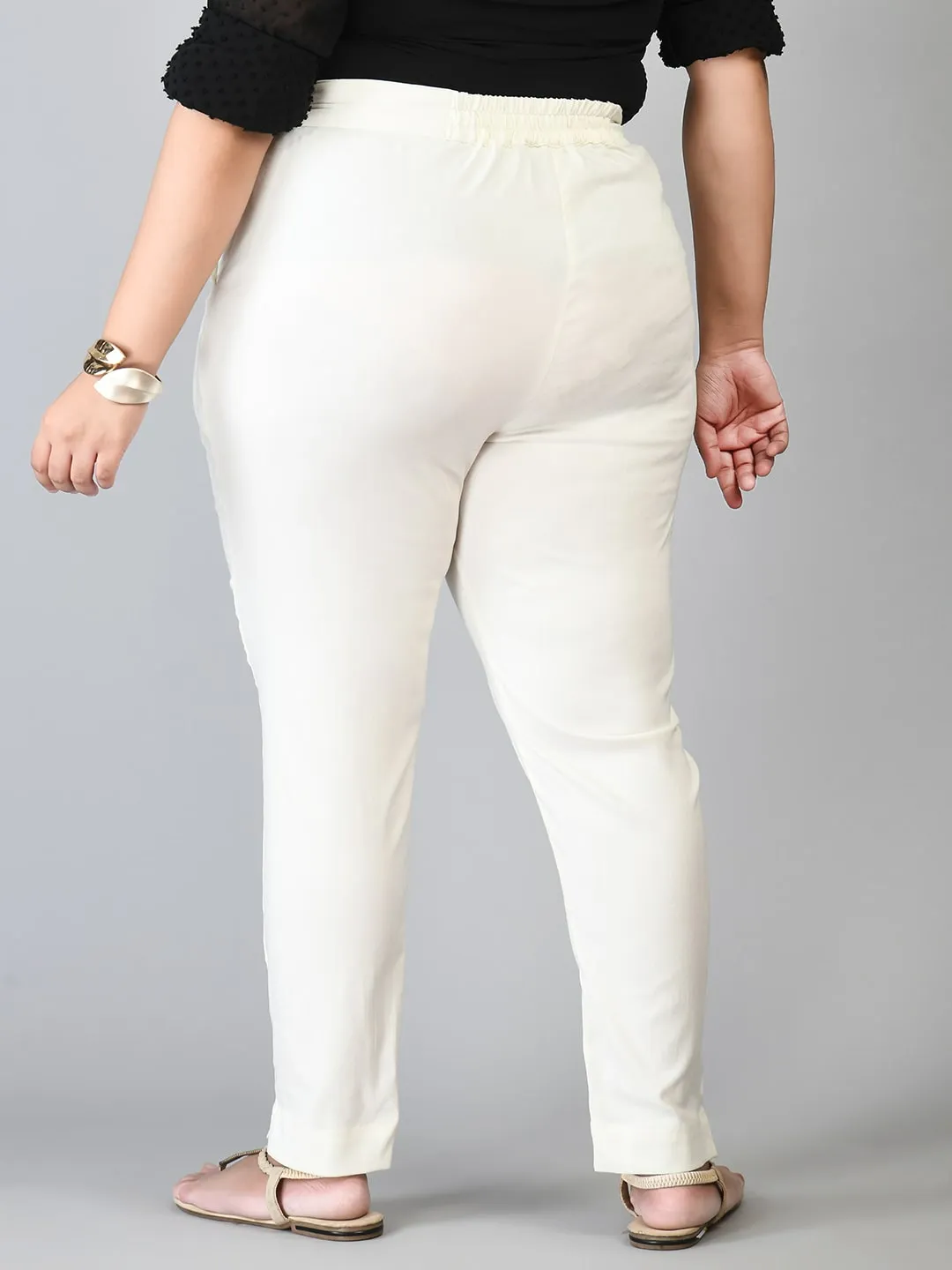 Plus Size Plus Size White Lycra Trousers