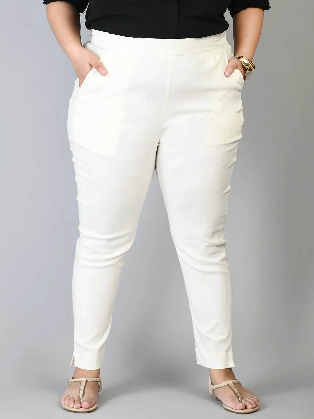 Plus Size Plus Size White Lycra Trousers