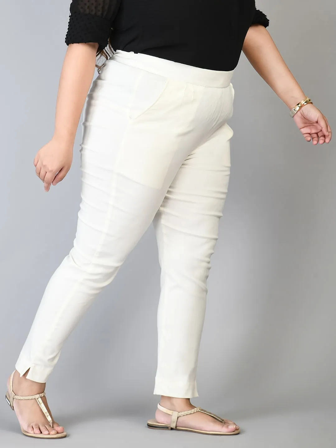 Plus Size Plus Size White Lycra Trousers