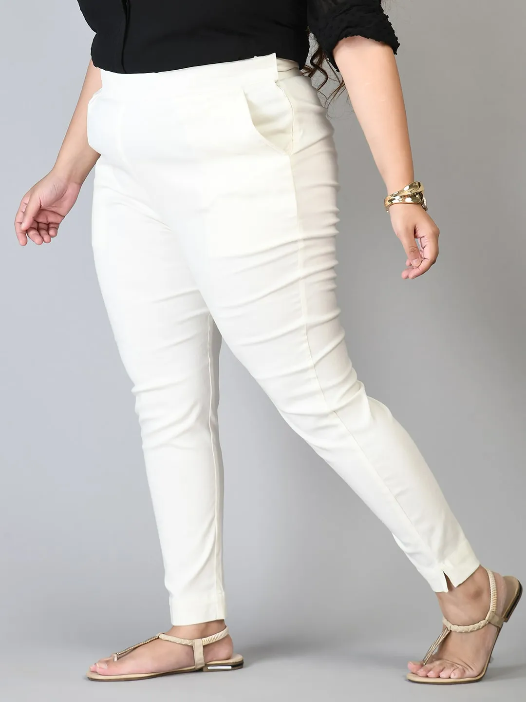 Plus Size Plus Size White Lycra Trousers