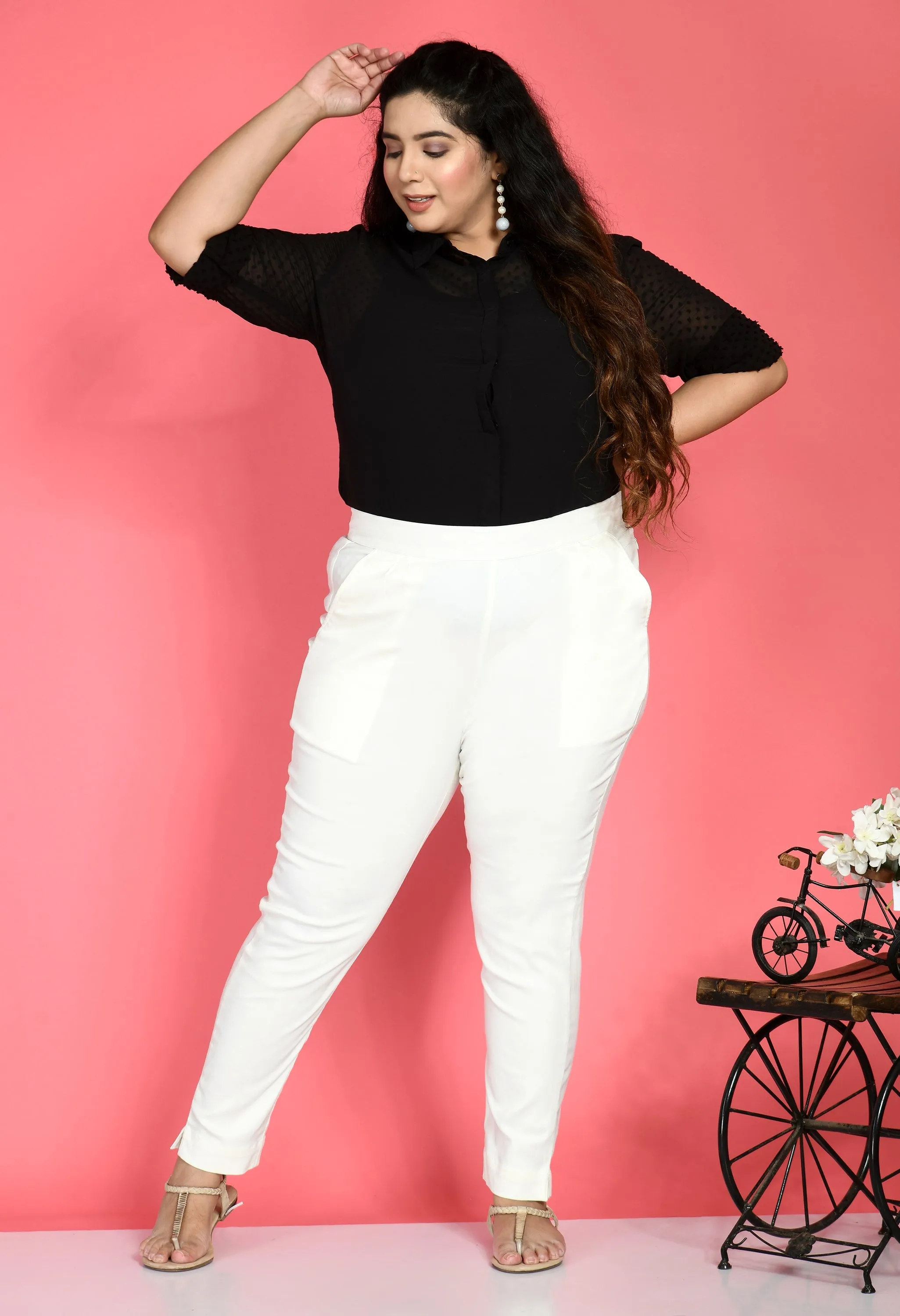 Plus Size Plus Size White Lycra Trousers