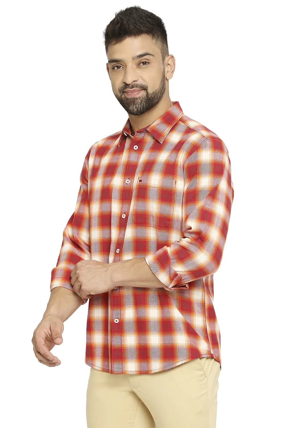 Slim Fit Cotton Brushed Twill Checks Shirt