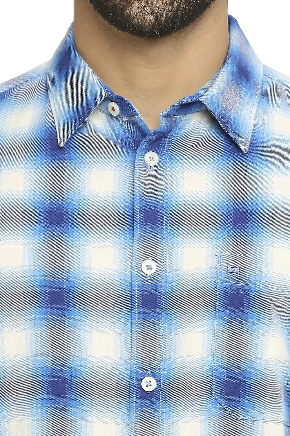 Slim Fit Cotton Brushed Twill Checks Shirt